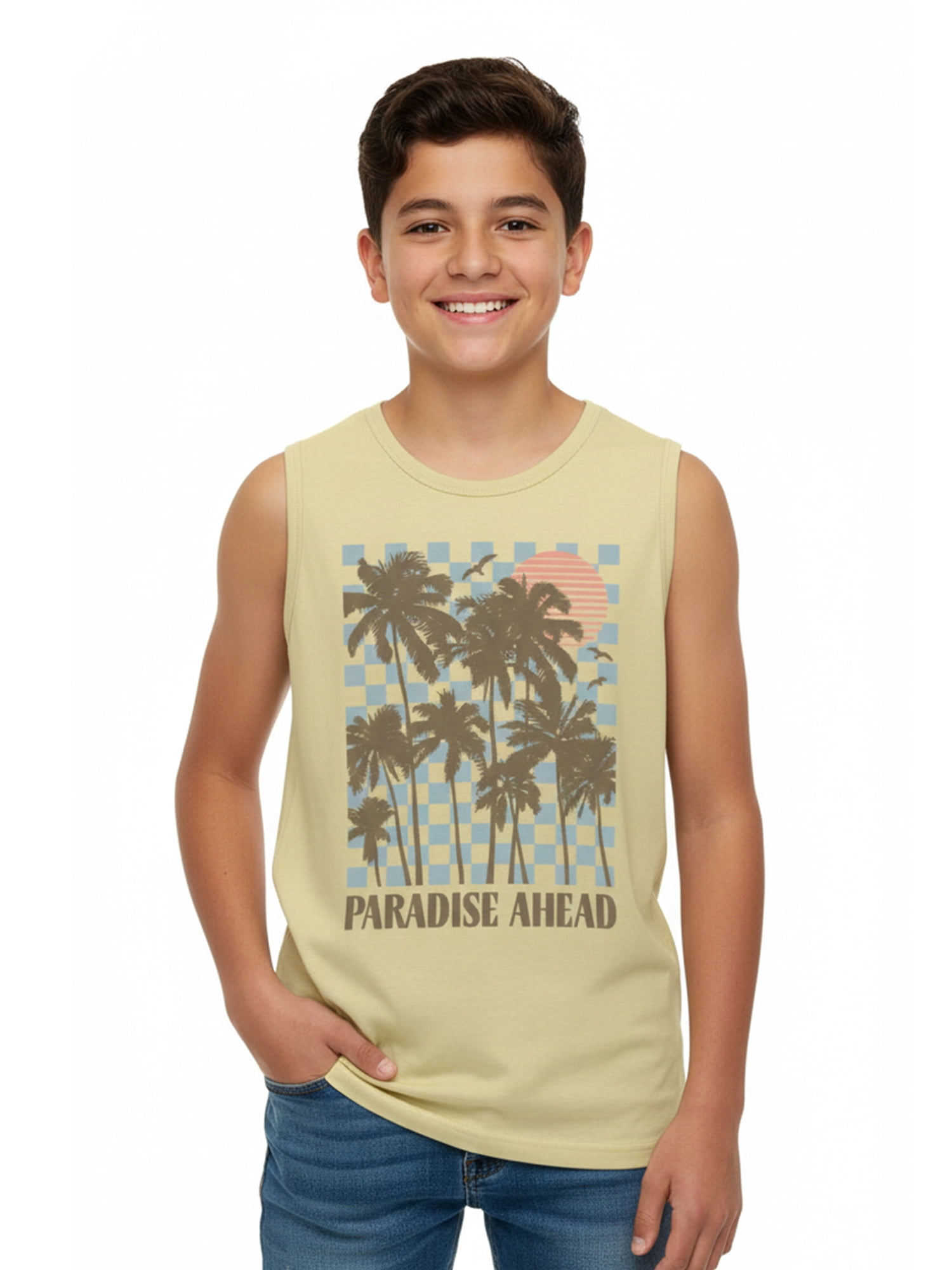 Wonder Nation, Boys' & Big Boys Graphic Core Tank Top, Paradise Sunshine, Sizes 4-16 Husky