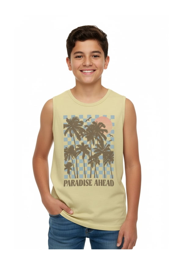 , Boys' & Big Boys Graphic Core Tank Top, Paradise Sunshine, Sizes 4-16 Husky
