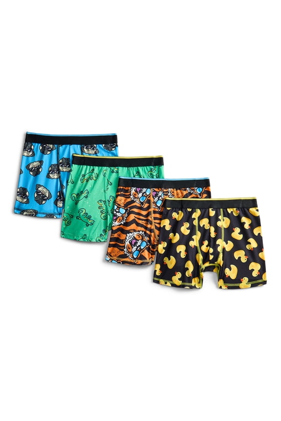 Boys Underwear Animals Print Boxer Briefs, 4-Pack, Sizes S-XL