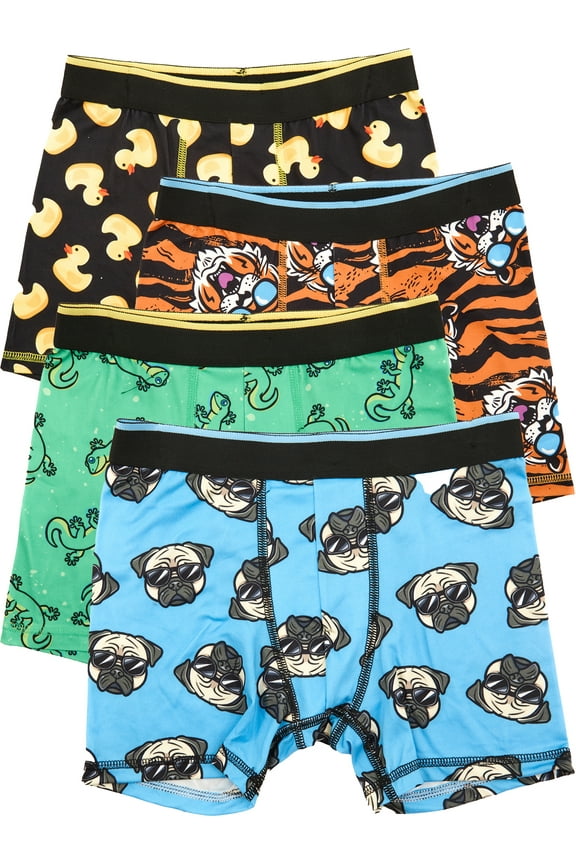 Boys Boxer Brief Animals Underwear, 4-Pack, Sizes S-XL