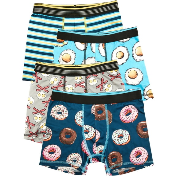 Wonder Nation Boys Boxer Brief Breakfast Underwear, 4-Pack, Sizes S-XL