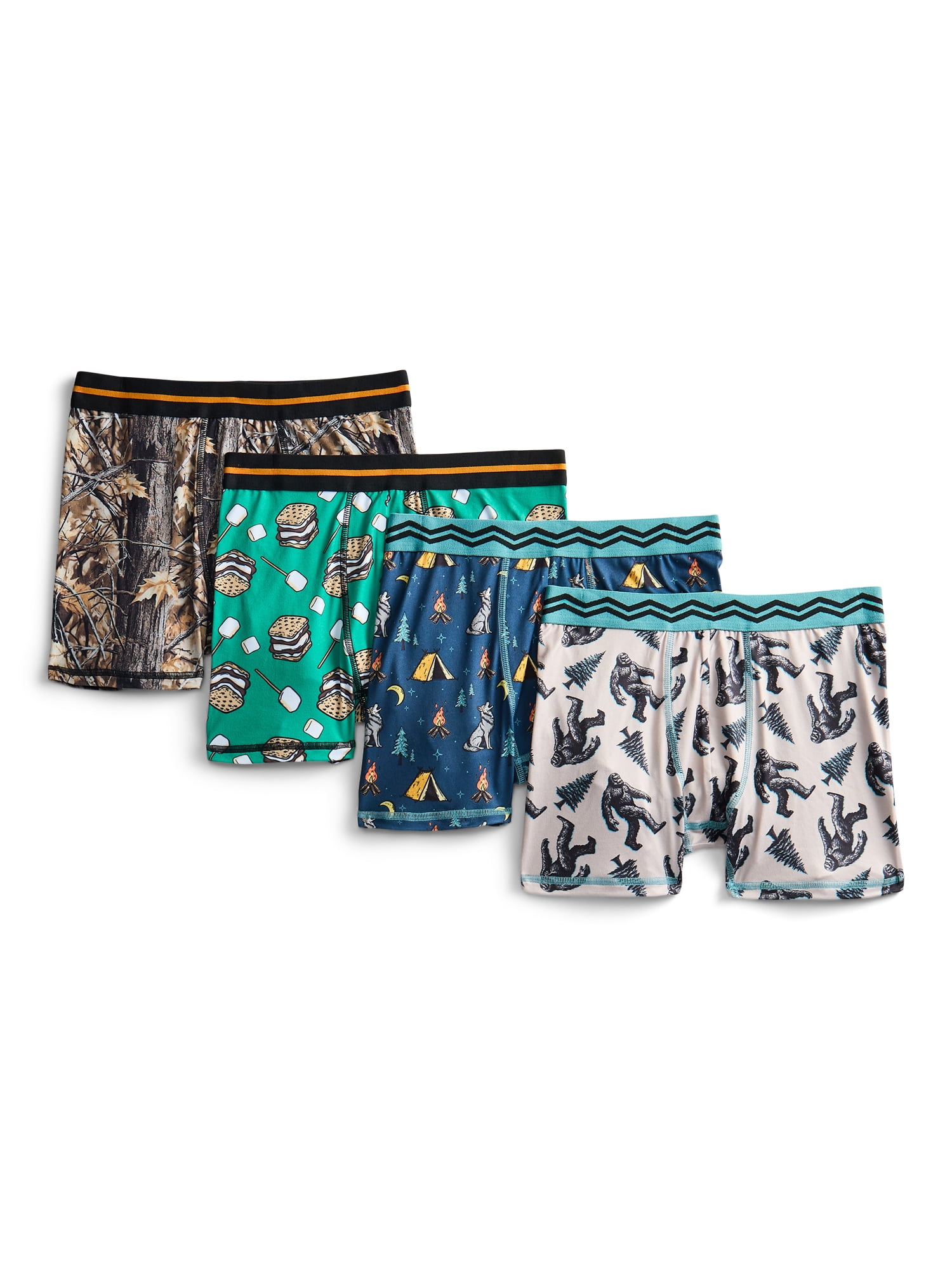 Wonder Nation Boys Underwear Camping Print Boxer Briefs, 4-Pack, Sizes S-XL