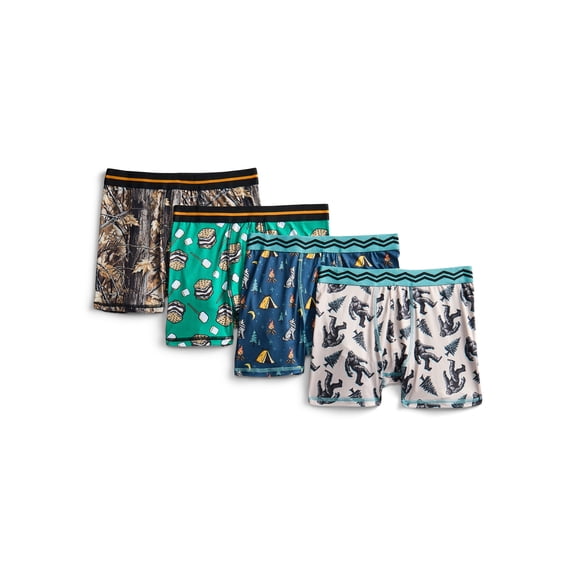 Wonder Nation Boys Underwear Camping Print Boxer Briefs, 4-Pack, Sizes S-XL