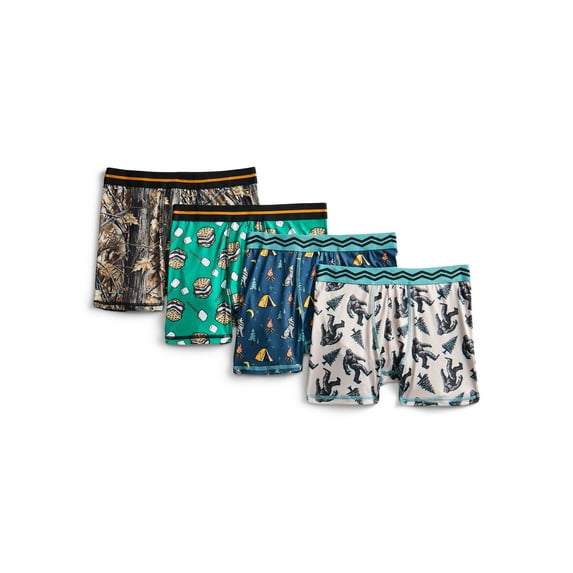 Wonder Nation Boys Underwear Camping Print Boxer Briefs, 4-Pack, Sizes S-XL