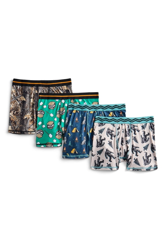 Boys Underwear Camping Print Boxer Briefs, 4-Pack, Sizes S-XL