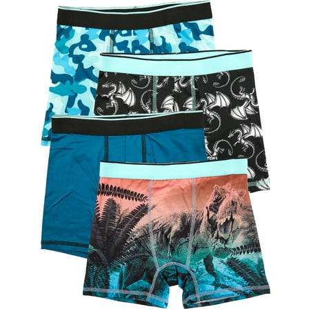 Wonder Nation Boys Boxer Brief Dinosaur Underwear, 4-Pack, Sizes S-XL