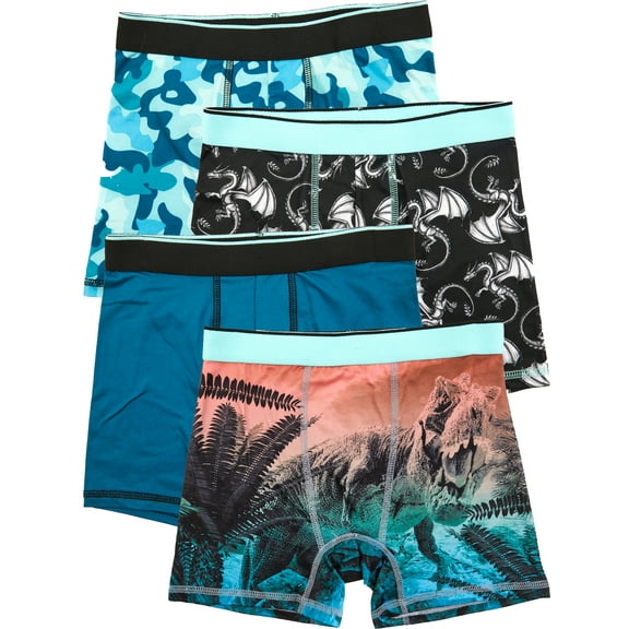 Wonder Nation Boys Boxer Brief Dinosaur Underwear, 4-Pack, Sizes S-XL