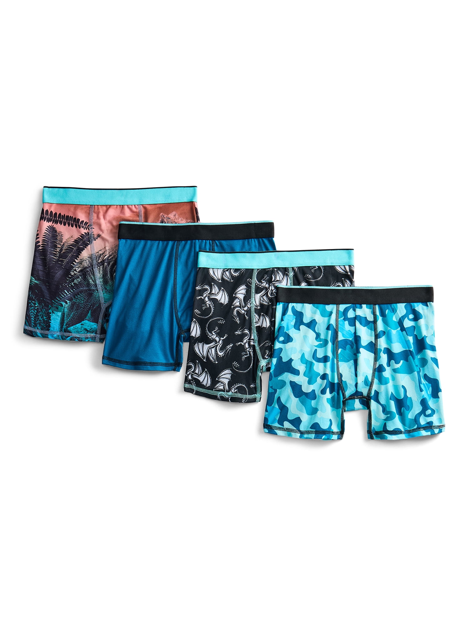 Wonder Nation Boys Underwear Dinosaur Print Boxer Briefs, 4-Pack, Sizes S-XL