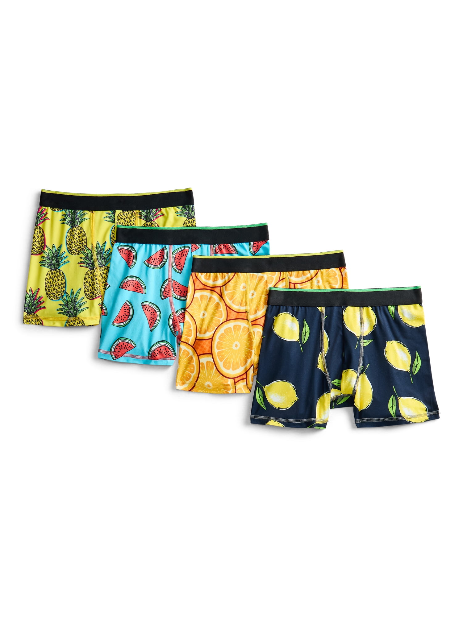 Wonder Nation Boys Underwear Fruit Print Boxer Briefs, 4-Pack, Sizes S-XL