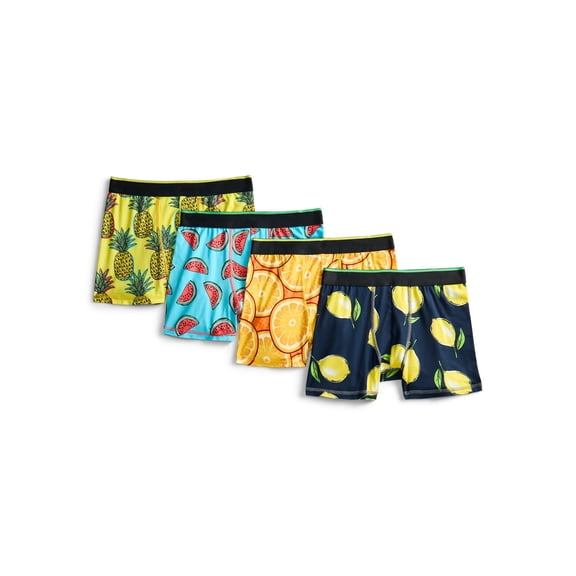 Wonder Nation Boys Underwear Fruit Print Boxer Briefs, 4-Pack, Sizes S-XL