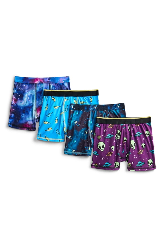 Boys Underwear Outer Space Print Boxer Briefs, 4-Pack, Sizes S-XL