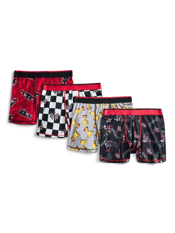 Boys Underwear Racing Print Boxer Briefs, 4-Pack, Sizes S-XL