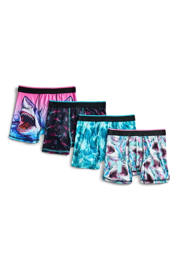Boys Underwear Shark Print Boxer Briefs, 4-Pack, Sizes S-XL