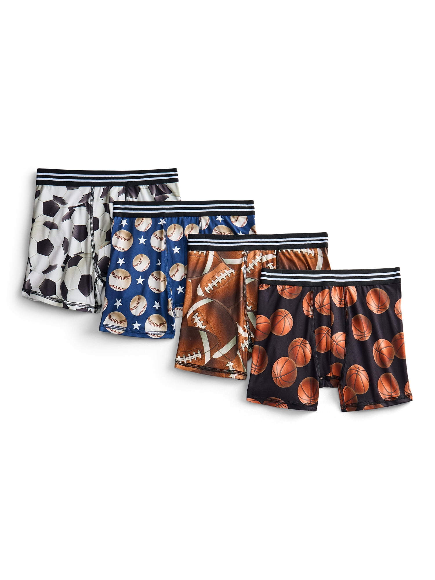 Wonder Nation Boys Underwear Sports Print Boxer Briefs, 4-Pack, Sizes S-XL