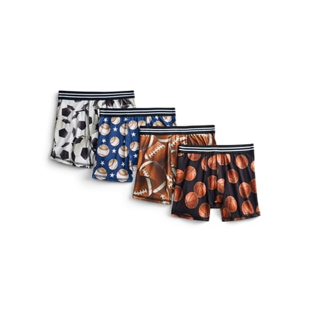 Wonder Nation Boys Underwear Sports Print Boxer Briefs, 4-Pack, Sizes S-XL