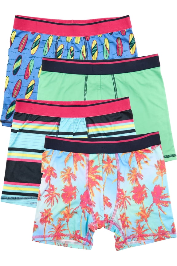Boys Boxer Brief Tropical Underwear, 4-Pack, Sizes S-XL
