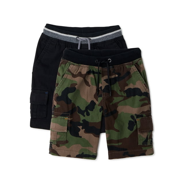 Wonder Nation Boys Cargo Shorts, 2-Pack, Sizes 4-18 & Husky