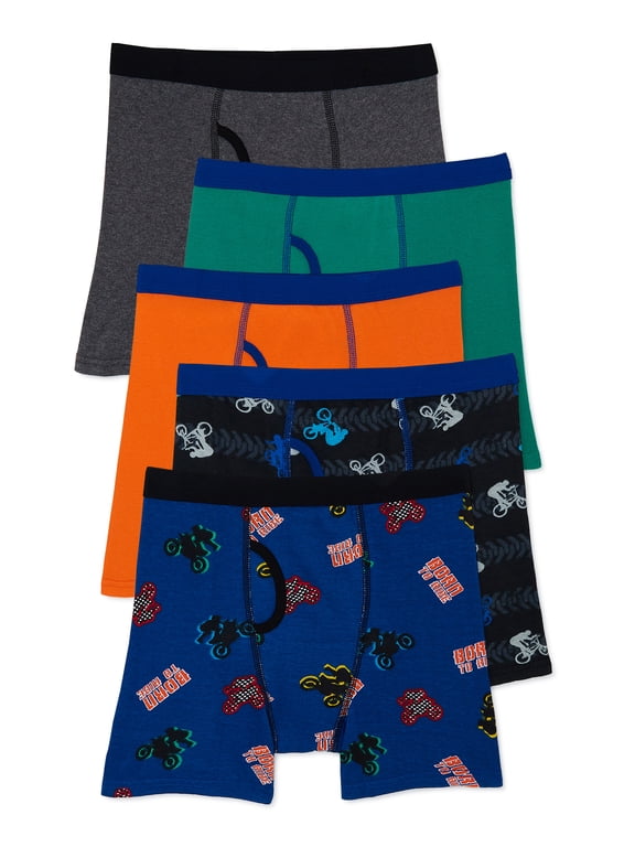 Boys Cotton Boxer Brief Underwear, 5-Pack, Sizes S-XL