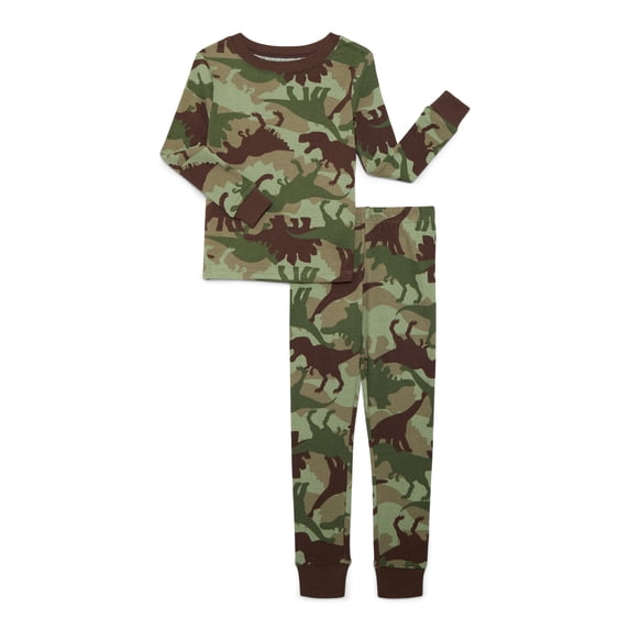 Wonder Nation Boys Cotton Snug Fit Long Sleeve Top and Pants Sleep Set, 2-Piece, Sizes 4-10