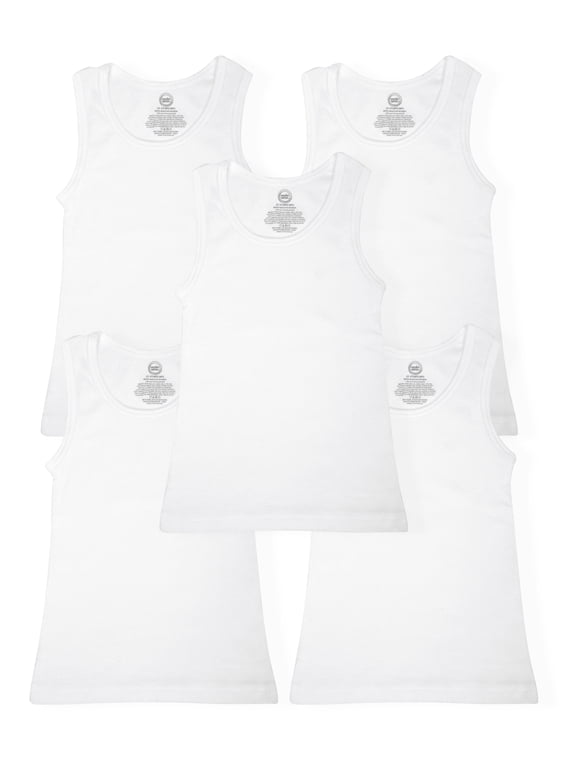 Boys White Tank Undershirt, 5-Pack, Sizes S-XXL & Husky