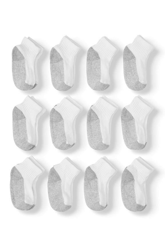 Boys' Cushion Ankle Socks, White, 10 + 2 Bonus Pack