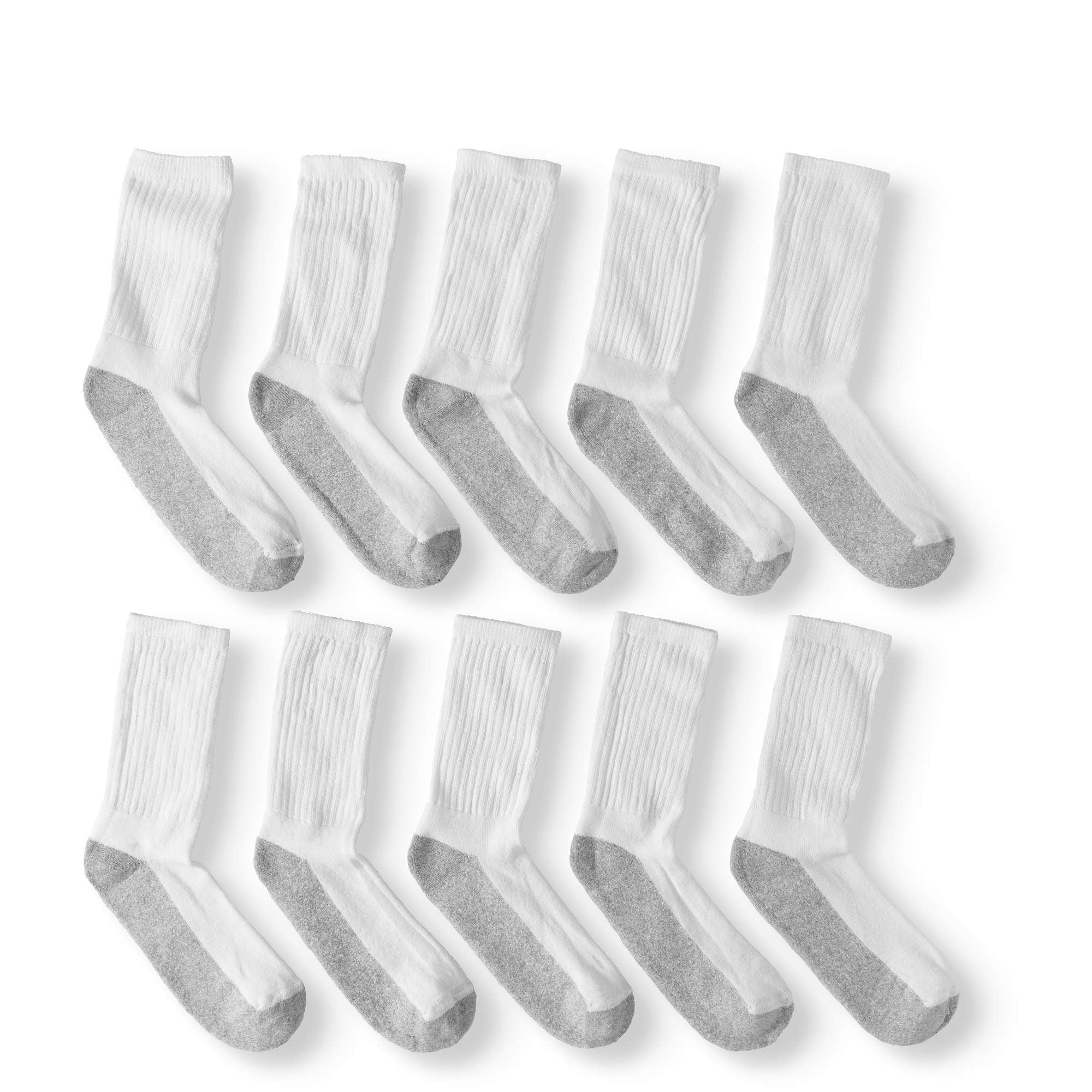 Boys Cushioned Crew Socks, 10-Pack Sizes S (4-8.5) - L (3-9)