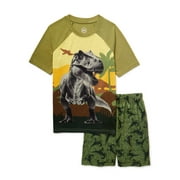 Wonder Nation Boys Dino Short Sleeve and Shorts 2-Piece Sleep Set, Sizes 4-16 Husky