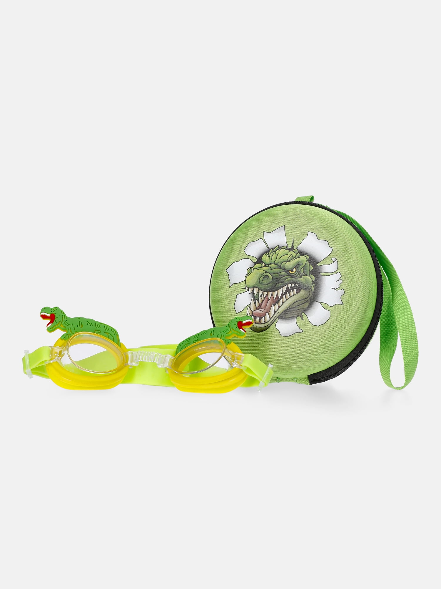 Wonder Nation Boys Dino Swim Goggles with Round Zip Dino Carrying Case, 2-Piece