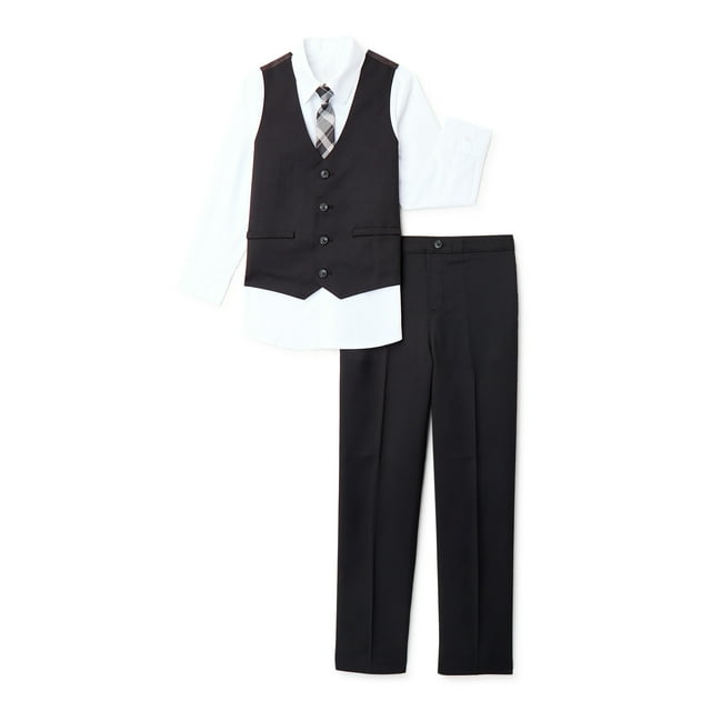 Wonder Nation Boys Dress Shirt, Vest, Tie & Pant Suit Set, 4-Piece ...