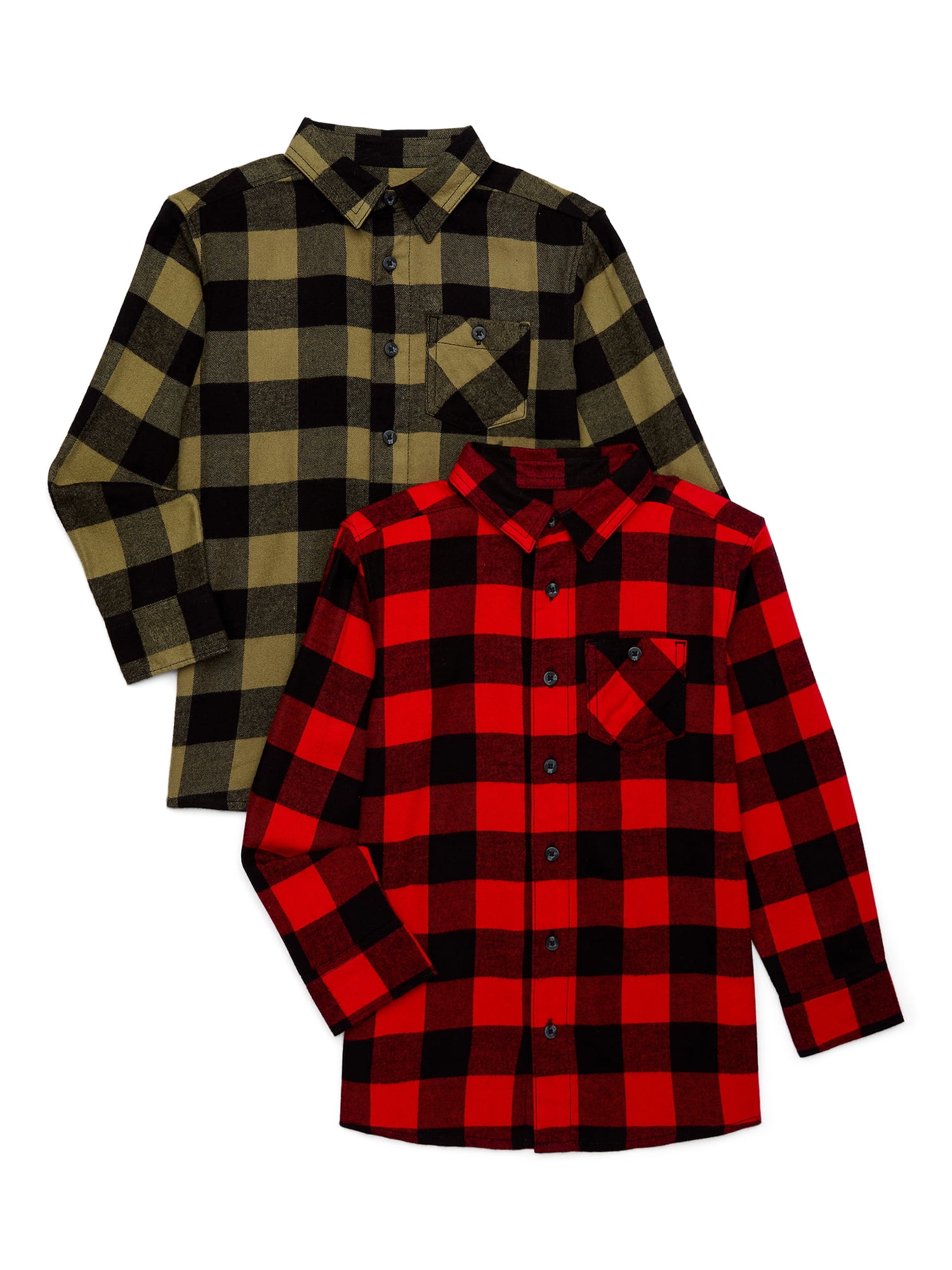 Wonder Nation Boys Flannel Shirt, 2 Pack, Sizes 4-18 & Husky - Walmart.com