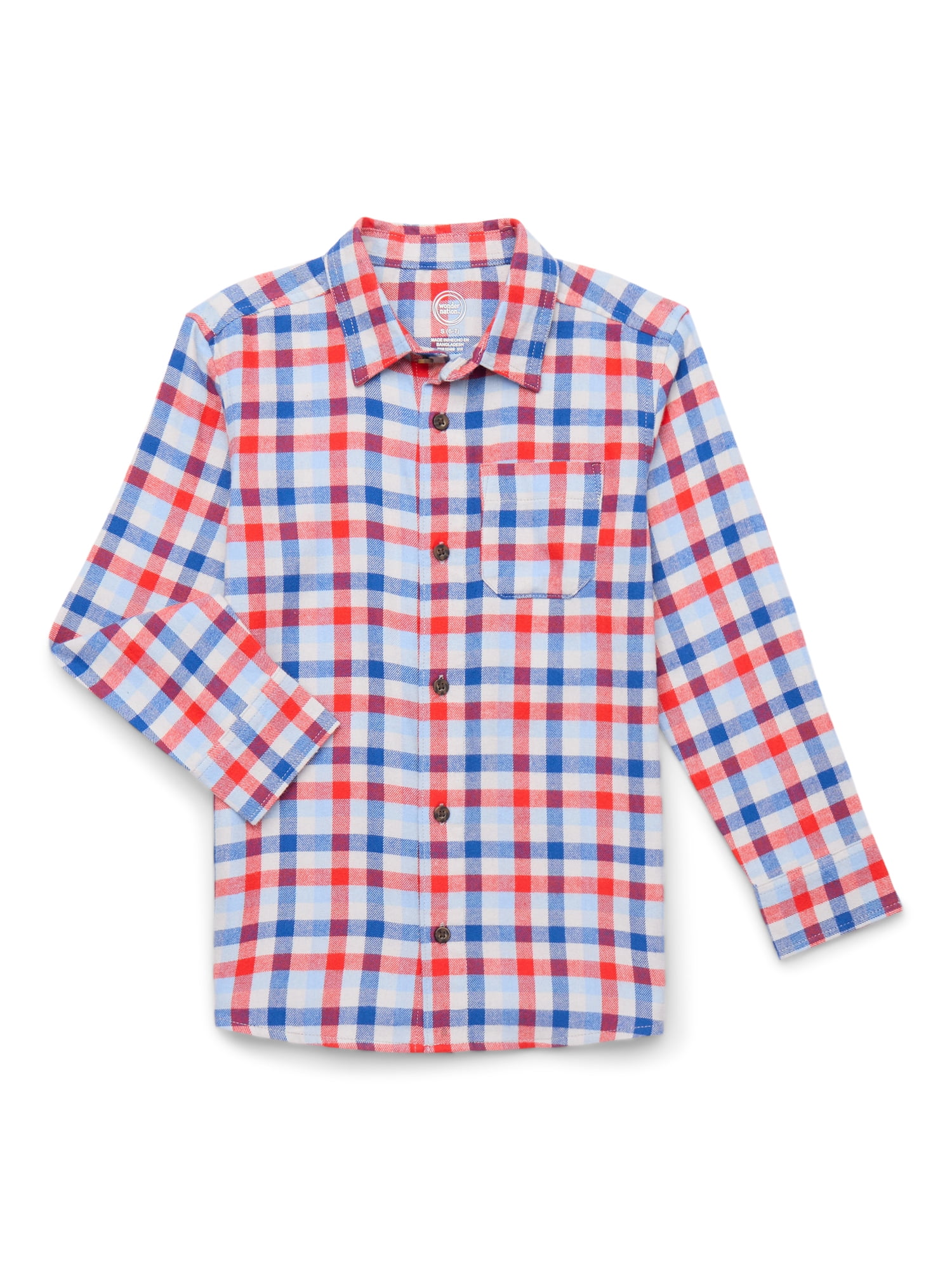 Wonder Nation Boys' Long Sleeve Flannel Shirt, Sizes 4-18 & Husky