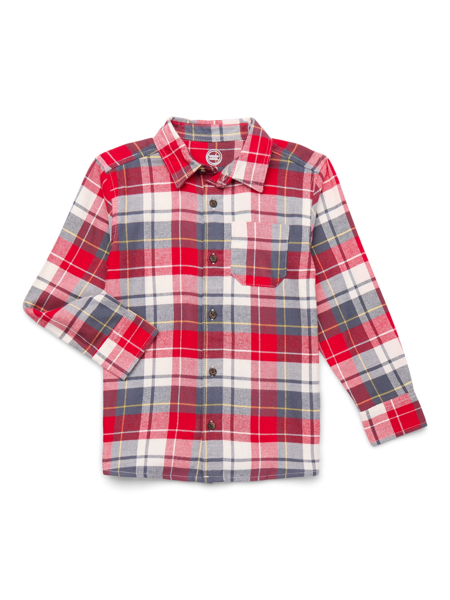 Wonder Nation Boys' Long Sleeve Flannel Shirt, Sizes 4-18 & Husky