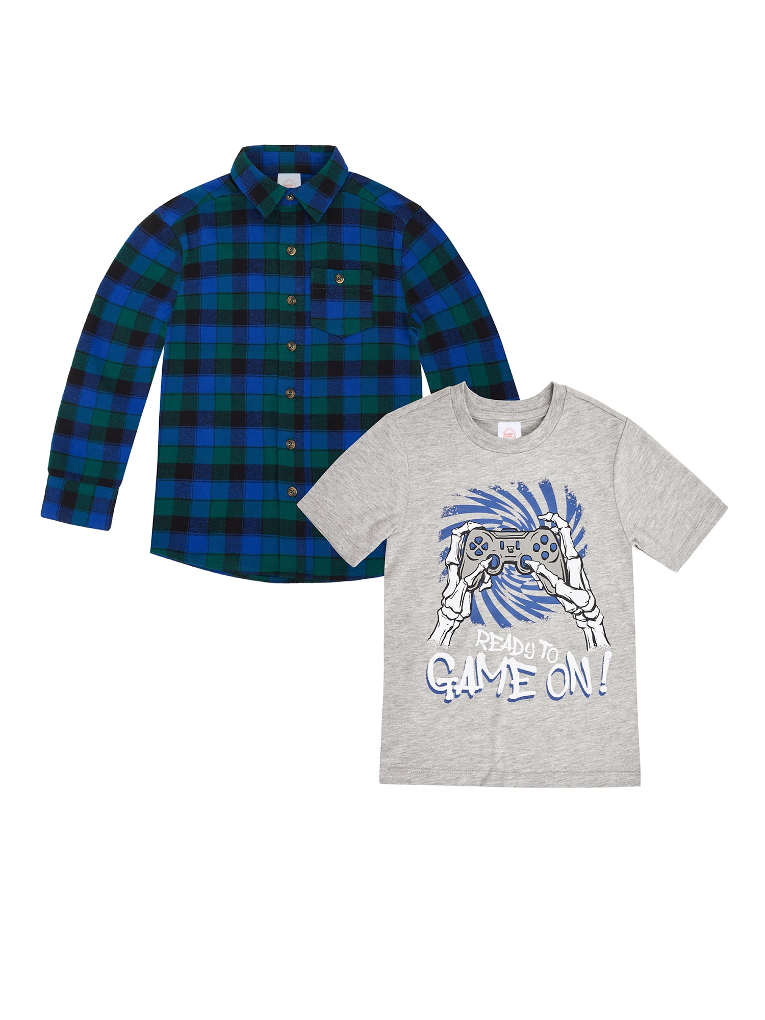 Wonder Nation Boys Flannel Shirt and Graphic Tee Set, 2-Piece, Sizes 4-18 & Husky