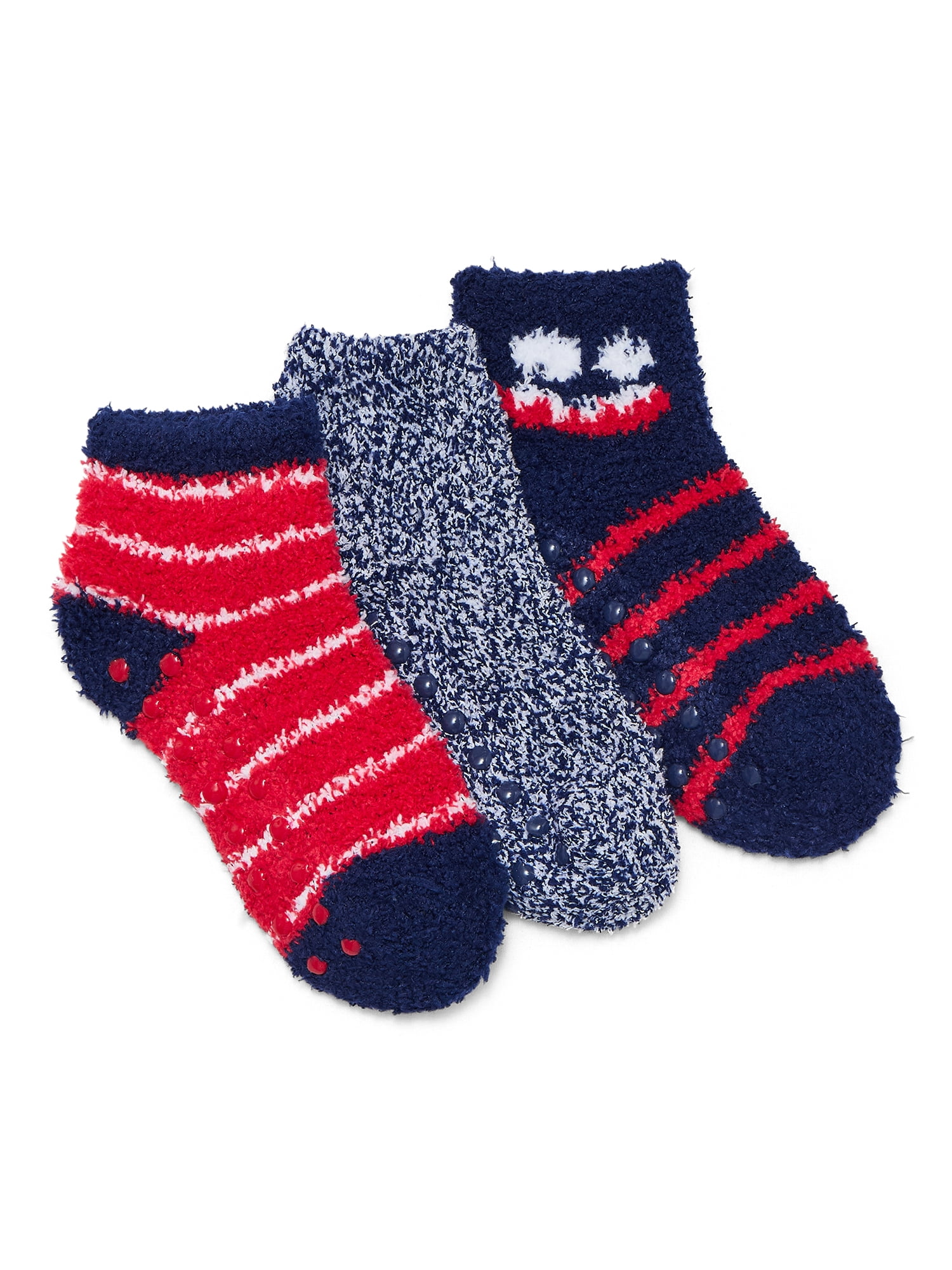 Wonder Nation Boys Funny Face Icon Cozy Ankle Socks, 3-Pack, Size M, Shoe Sizes 2.5-9
