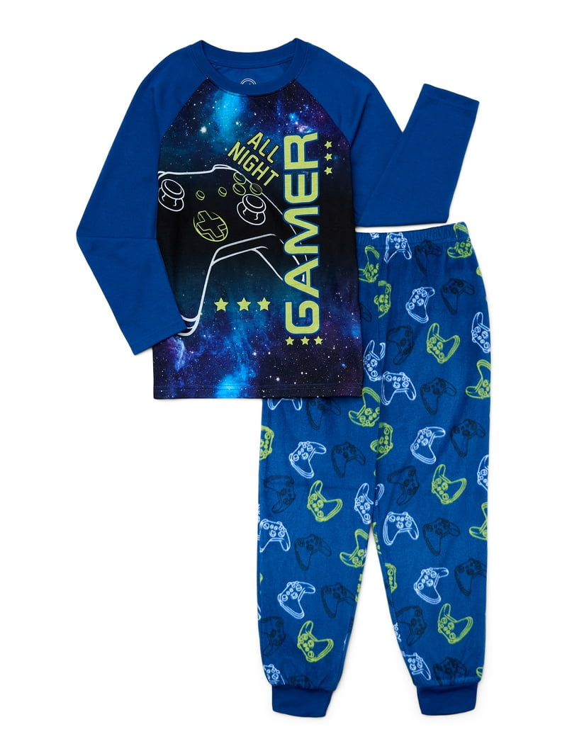Wonder Nation Boys Gamer Pajamas Set, Long Sleeve Top and Pants