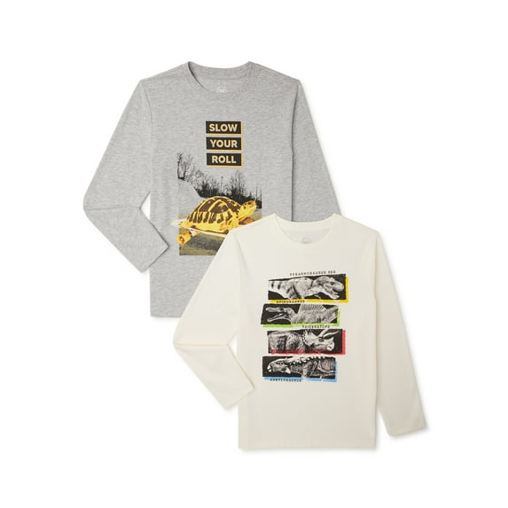 Wonder Nation Boys Graphic Tee with Long Sleeves, 2-Pack, Sizes 4-18 & Husky