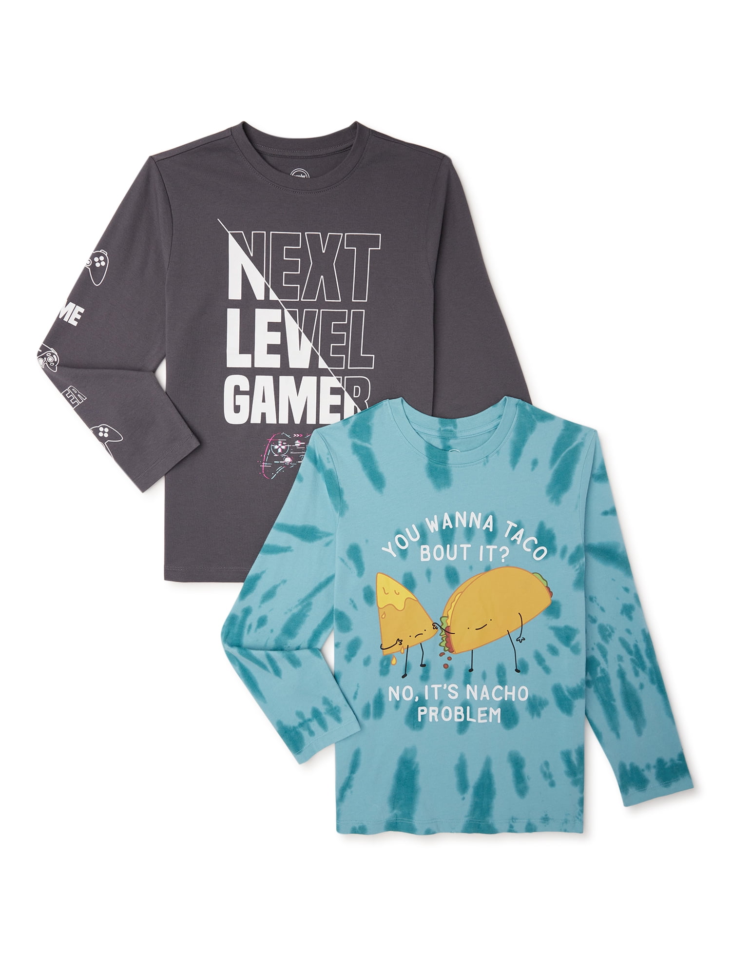 Wonder Nation Boys Graphic Tee with Long Sleeves, 2-Pack, Sizes 4-18 & Husky