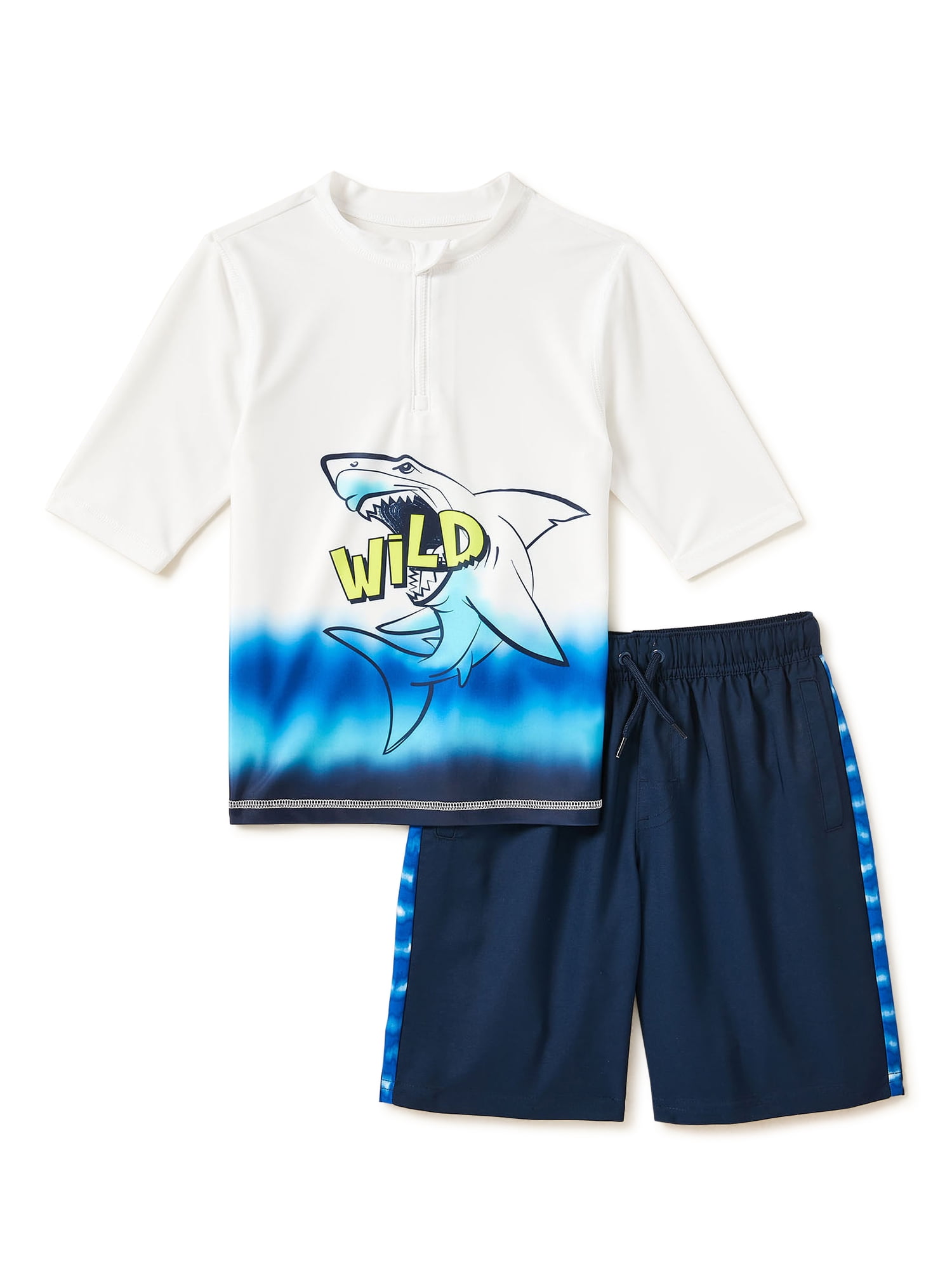 Wonder Nation Boys Half Zip Rash Guard & Swim Trunks Set, UPF 50
