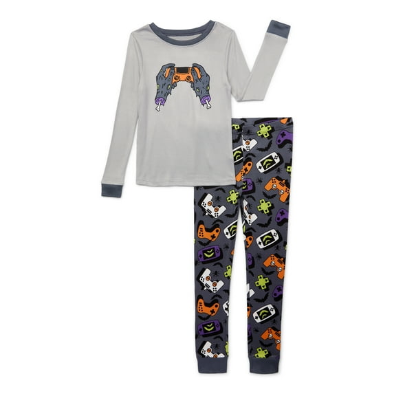 Wonder Nation Boys Halloween Long Sleeve Top and Pants, 2-Piece Sleep Pajama Set, Sizes 4-10