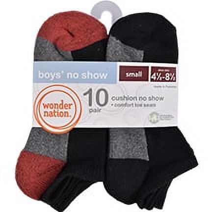Wonder Nation Boys Heel Toe Contrast No Show Socks, 10 Pack, Sizes S-L