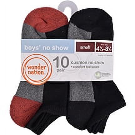 Wonder Nation Boys Heel Toe Contrast No Show Socks, 10 Pack, Sizes S-L