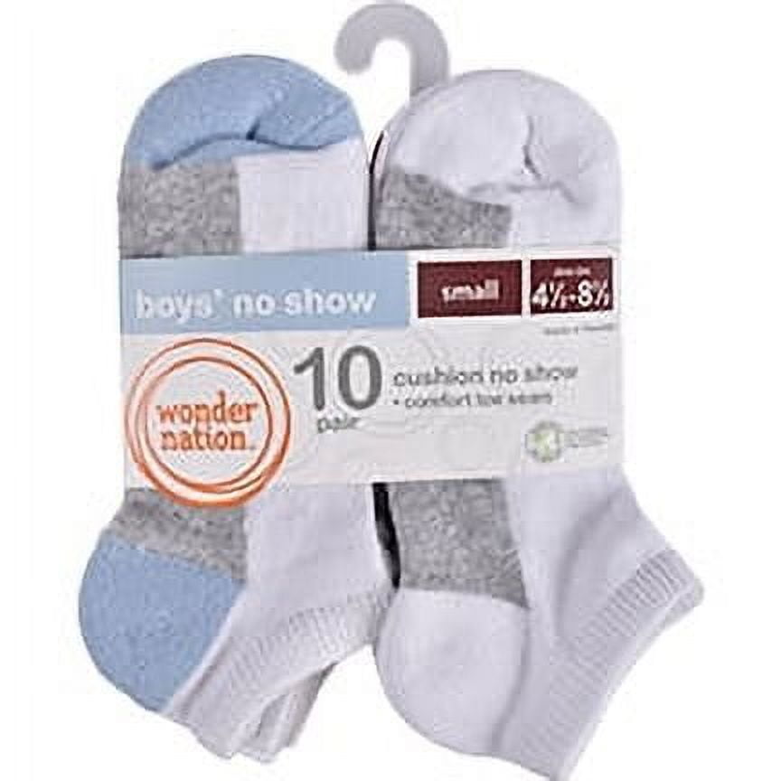 Wonder Nation Boys Heel Toe Contrast No Show Socks, 10 Pack, Sizes S-L