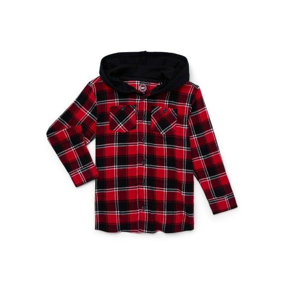 Wonder Nation Boys Hooded Flannel Shirt, Sizes 4-18