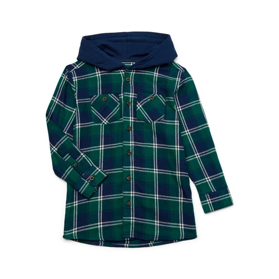 Wonder Nation Boys Hooded Flannel Shirt, Sizes 4-18
