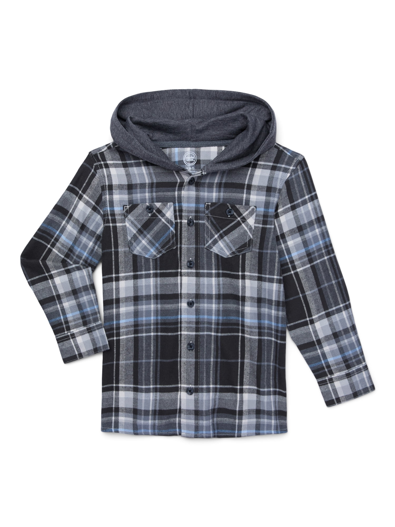 Wonder Nation Boys Hooded Flannel Shirt Sizes 4 18 Walmart