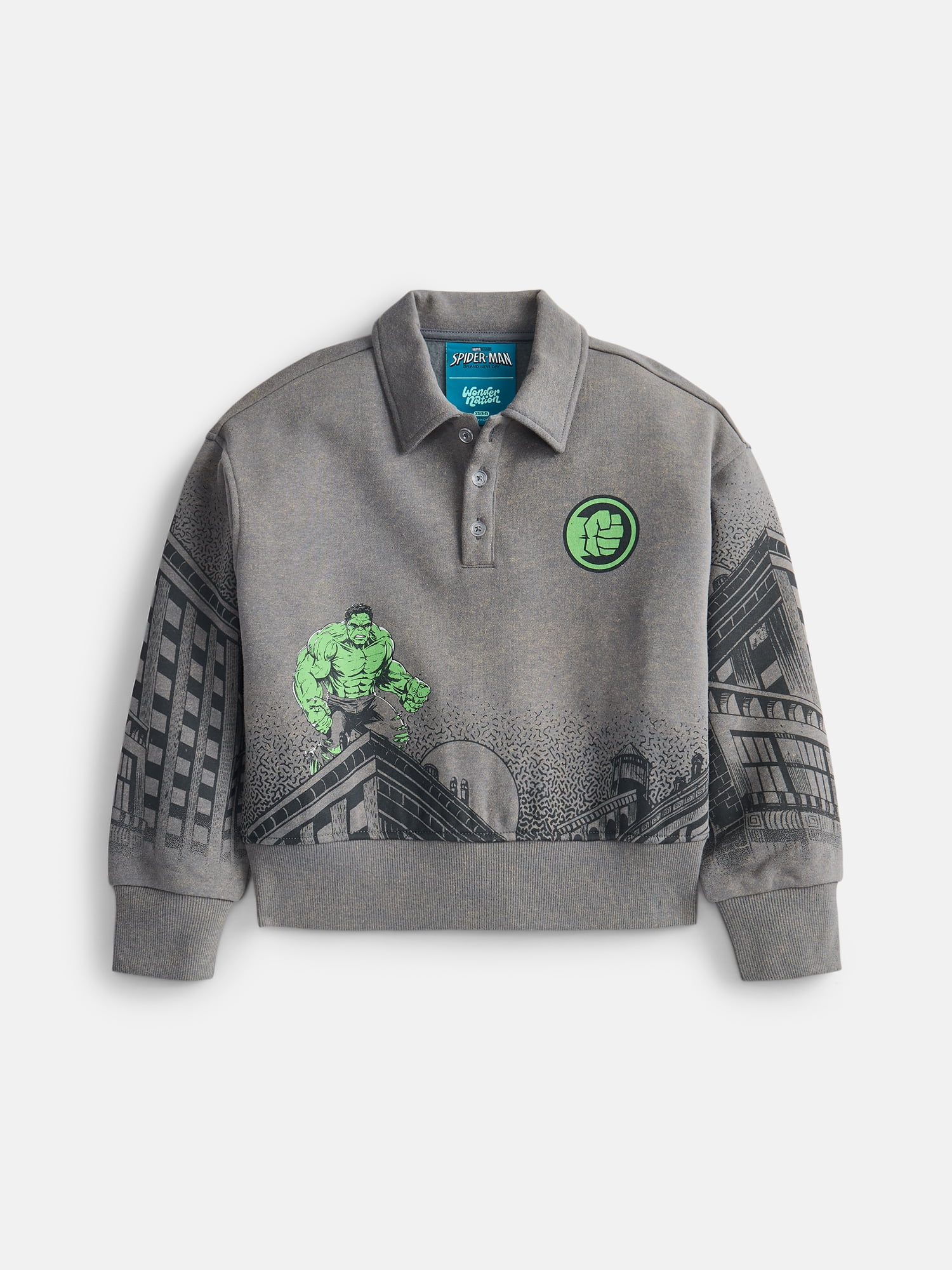 Boys' Hulk Graphic Polo Sweatshirt with Long Sleeves, Sizes 4-18