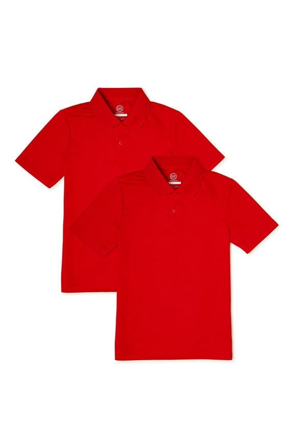 Boys School Uniform Short Sleeve Performance Polo Shirt, 2-Pack, Sizes 4-18 & Husky