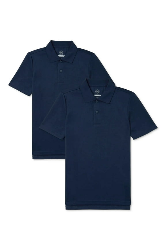 Boys School Uniform Short Sleeve Performance Polo Shirt, 2-Pack, Sizes 4-18 & Husky