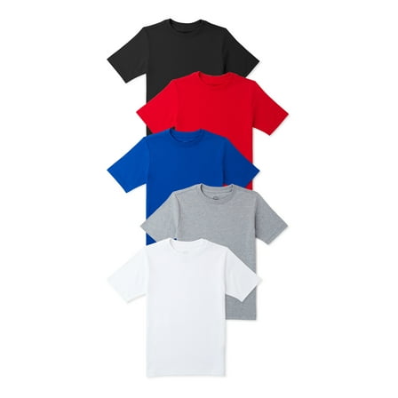 Wonder Nation Boys Kid Tough Tee with Short Sleeves, 5-Pack, Sizes 4-18 & Husky