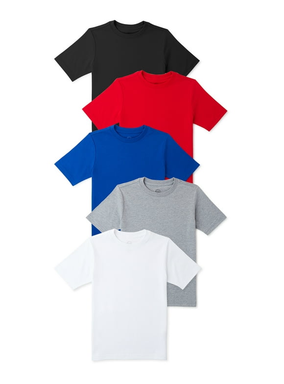 Wonder Nation Boys Kid Tough Short Sleeve T-Shirt, 5-Pack, Sizes 4-18 & Husky